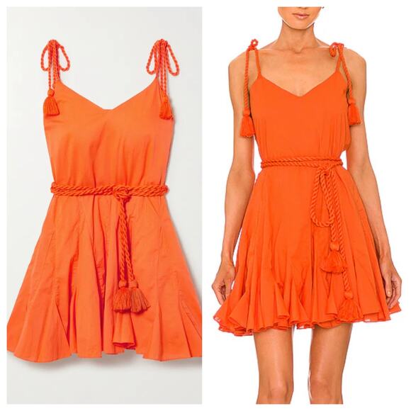 Rhode Mini Dress Casey Persimmon Orange Cotton Braided Tassel Tie Sun